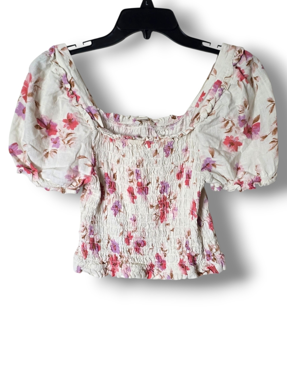 Monteau Floral Smocked Puff Sleeve Cottagecore Crop Top - Size Large